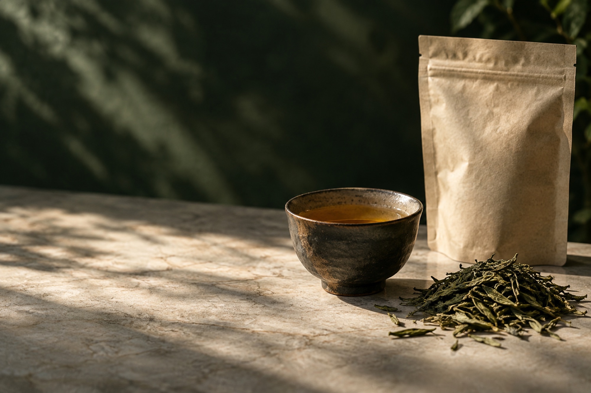 A cup of tea with dried tea leaves